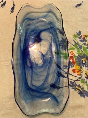 Vintage Bormioli Rocco Blue Swirl Glass Decorative Tray -